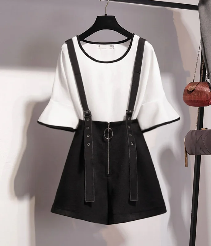 Casual Fashion White sweet top + black slim skirt  1269