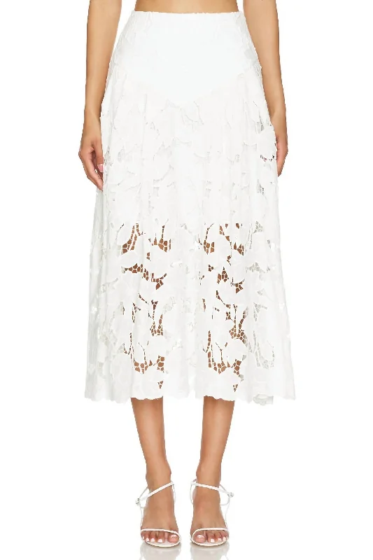 Women's Functional Outdoor Garments Women's Urban Fashion Artemisa Midi Lace Skirt In White Women's Functional Outdoor Garments Women's Urban Fashion Artemisa Midi Lace Skirt In White
