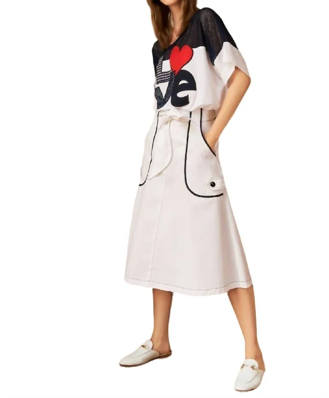 Casual Dresses for Women Trendy Street Style Attire Belted Midi Skirt In White