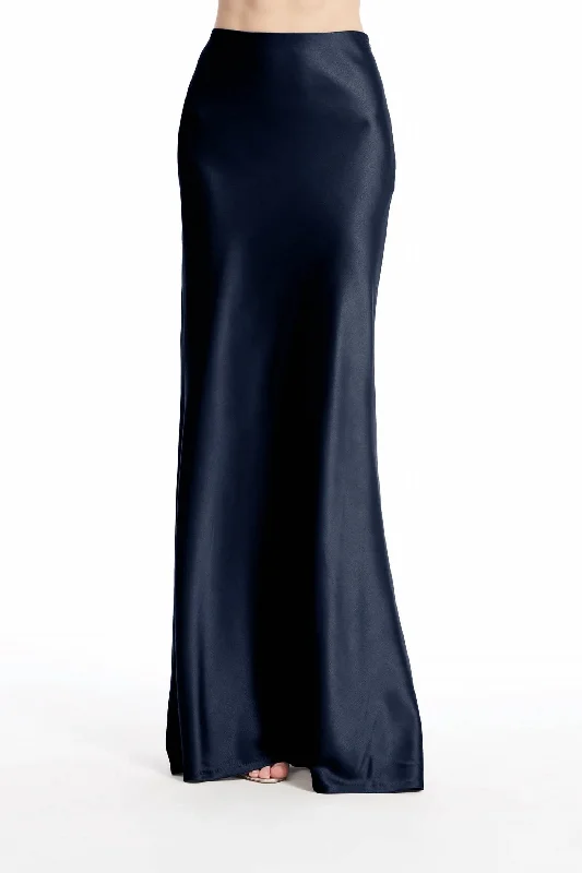Women's Occasion Wear Apparel Street Style Fashion Bias Long Satin Aline Skirt In Navy Women's Occasion Wear Apparel Street Style Fashion Bias Long Satin Aline Skirt In Navy