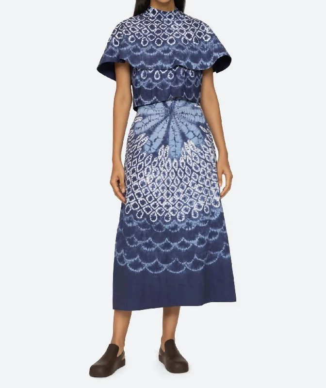 Women's Stylish Outdoor Outfit Chic Wardrobe Essentials Blythe Dye Print Skirt In Blue Women's Stylish Outdoor Outfit Chic Wardrobe Essentials Blythe Dye Print Skirt In Blue
