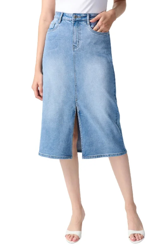 Fashionable Casual Tops Explore What's New Denim A-Line Midi Skirt In Denim Blue