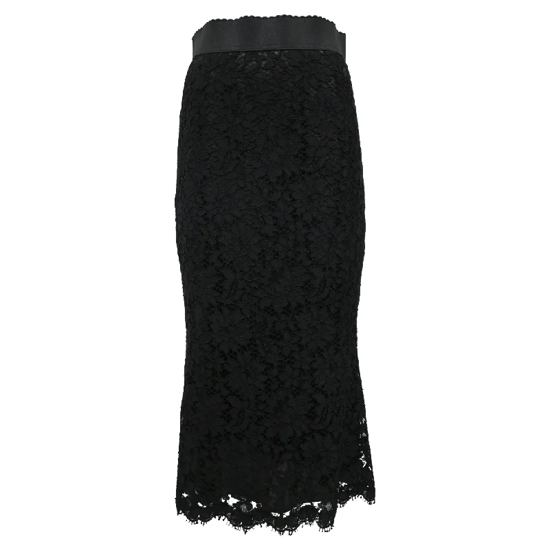 Laid-Back Elegance Mid - Week Surprise Dolce & Gabbana Floral-Lace Midi Skirt in Black Cotton Laid-Back Elegance Mid - Week Surprise Dolce & Gabbana Floral-Lace Midi Skirt in Black Cotton