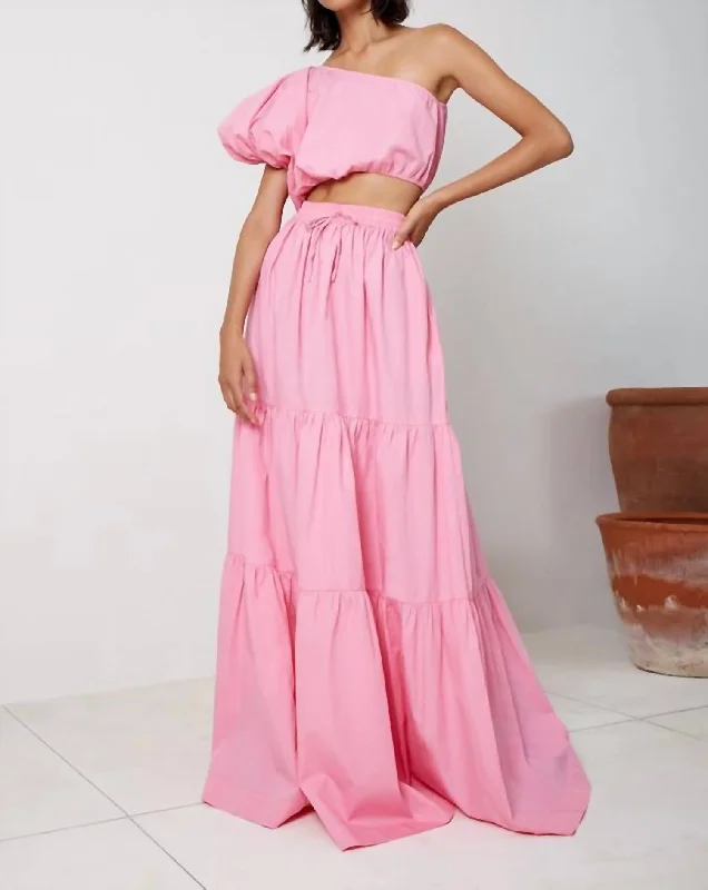 Flash Sale Or Flash Sales New Season Fashion Preview Sale Drawstring A Line Tiered Maxi Skirt In Floss Flash Sale Or Flash Sales New Season Fashion Preview Sale Drawstring A Line Tiered Maxi Skirt In Floss