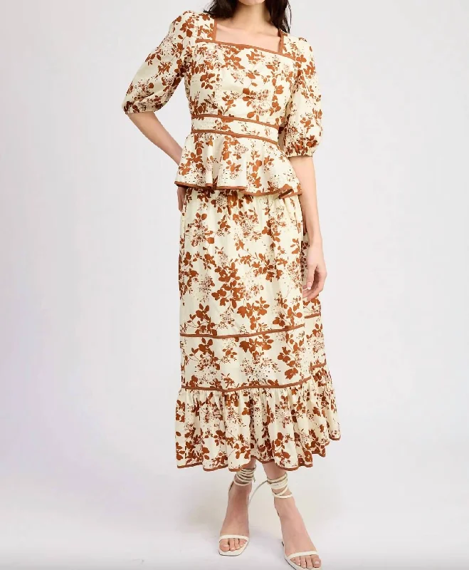 Women's Chic Outerwear Outfit Trend Setting Wardrobe Emilia Ruffled Maxi Skirt In Off White Rust Women's Chic Outerwear Outfit Trend Setting Wardrobe Emilia Ruffled Maxi Skirt In Off White Rust