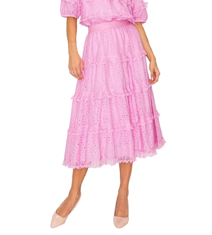 Women's Comfortable Lounge Garments Luxury Fashion Eyelet Skirt In Bubble Gum