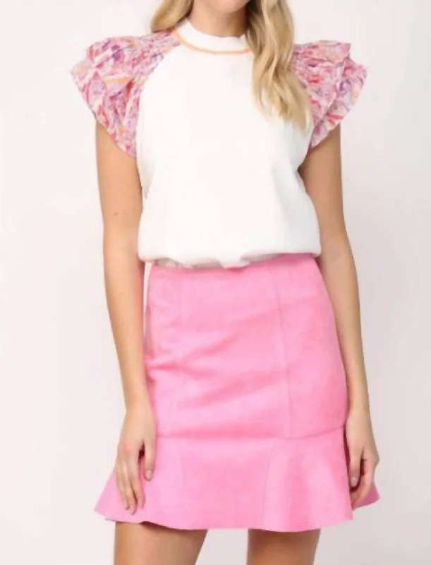 Women's Stylish Vacation Attire Stylish Looks Faux Suede Skirt In Bubble Gum Pink