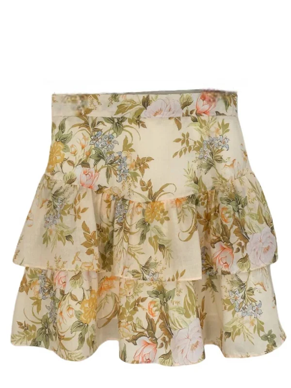 Women's Resort Garments Vibrant Femme Fashion Floral Garden Ruffled Skirt In Yellow