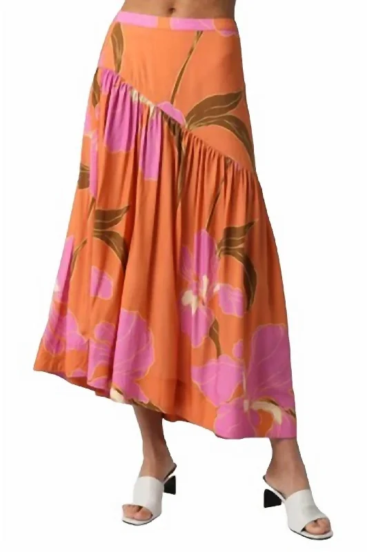 Big Sale Event First Order Discount Floral Print Midi Skirt In Apricot Pink