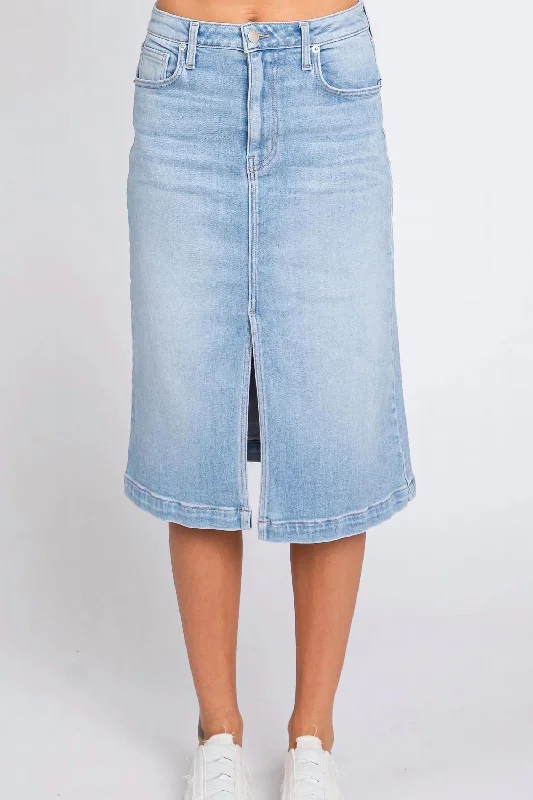 Workwear Fashion for Women Special Offer For You Front Slit Midi Skirt In Light Denim Workwear Fashion for Women Special Offer For You Front Slit Midi Skirt In Light Denim