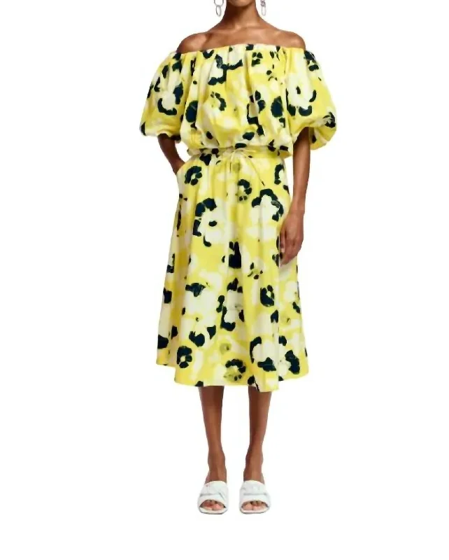 Classic Women's Apparel Bold Prints Casual Chic Fuchsia Midi-Length Skirt In Lemon Juice Classic Women's Apparel Bold Prints Casual Chic Fuchsia Midi-Length Skirt In Lemon Juice