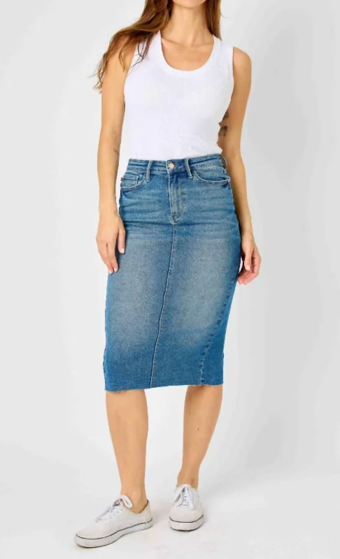 Casual Chic for Women Absurdly Cheap Sale High Waist Mid Length Skirt In Medium Wash Casual Chic for Women Absurdly Cheap Sale High Waist Mid Length Skirt In Medium Wash
