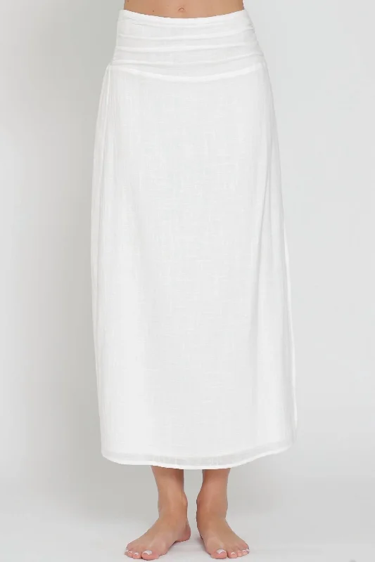 Fashion Women's Clothing Exclusive Sale High Waisted Smocked Midi Skirt In White
