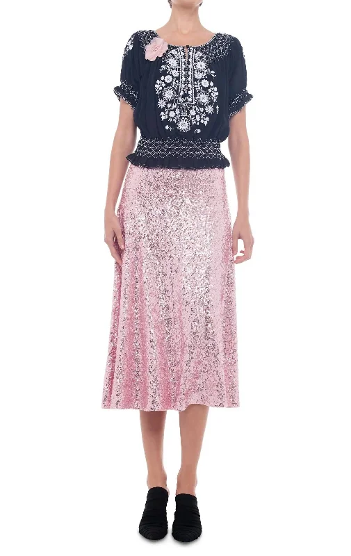 Chic Women's Garments Vibrant Femme Fashion Sequin Flared Skirt In Pink
