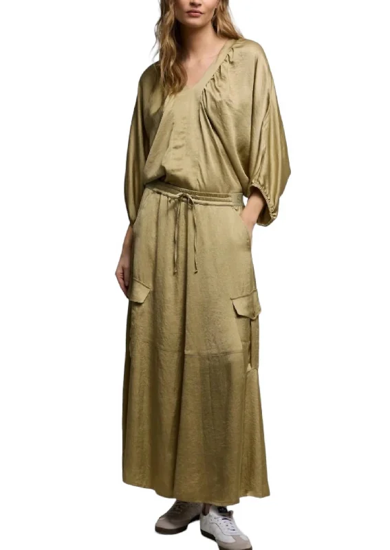 Fashionable Dresses for Women Huge Markdowns Silky Cargo Skirt In Green