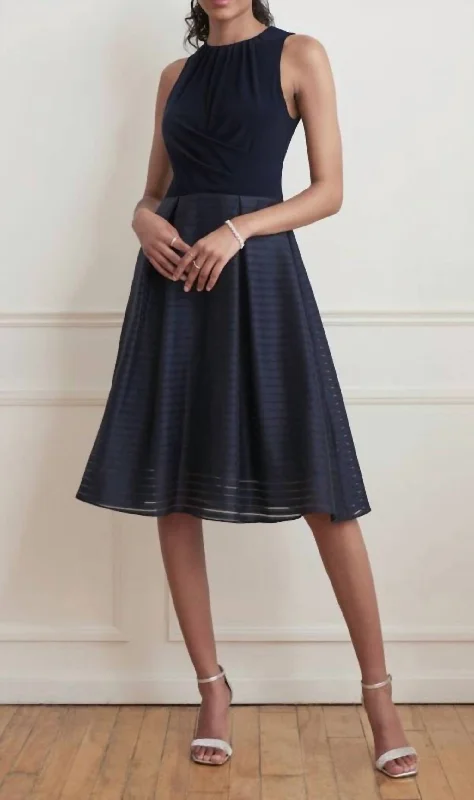 Luxury Women's Clothing The Epitome Of Modern Women's Fashion Sleeveless Dress With Full Skirt In Midnight Blue Luxury Women's Clothing The Epitome Of Modern Women's Fashion Sleeveless Dress With Full Skirt In Midnight Blue