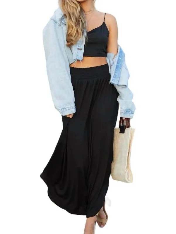 VIP Member Discount Budget Friendly Fashion Smocked Waist Side Slit Maxi Skirt With Pockets In Black VIP Member Discount Budget Friendly Fashion Smocked Waist Side Slit Maxi Skirt With Pockets In Black