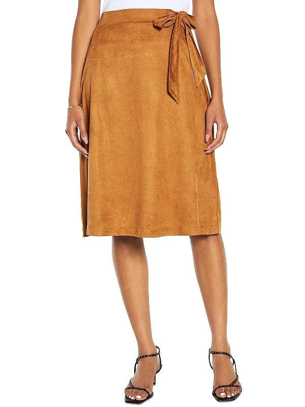 Chic Women's Attire Elegant Style Sofia Womens Faux Suede Knee Length Midi Skirt