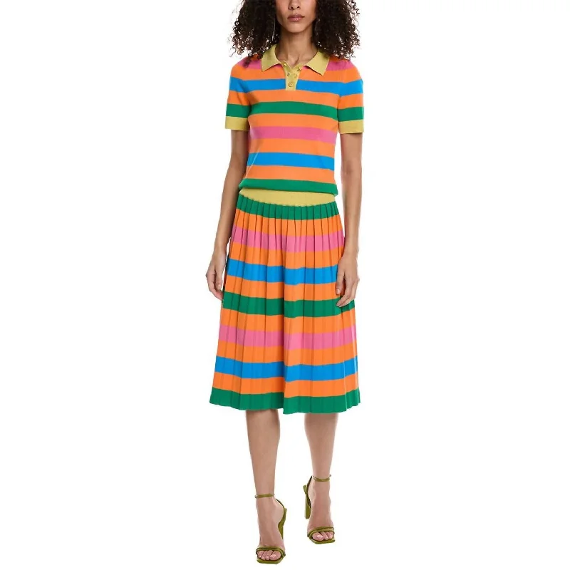 Chic Women's Garments Vibrant Femme Fashion Striped Knit Midi Skirt In Multi Color
