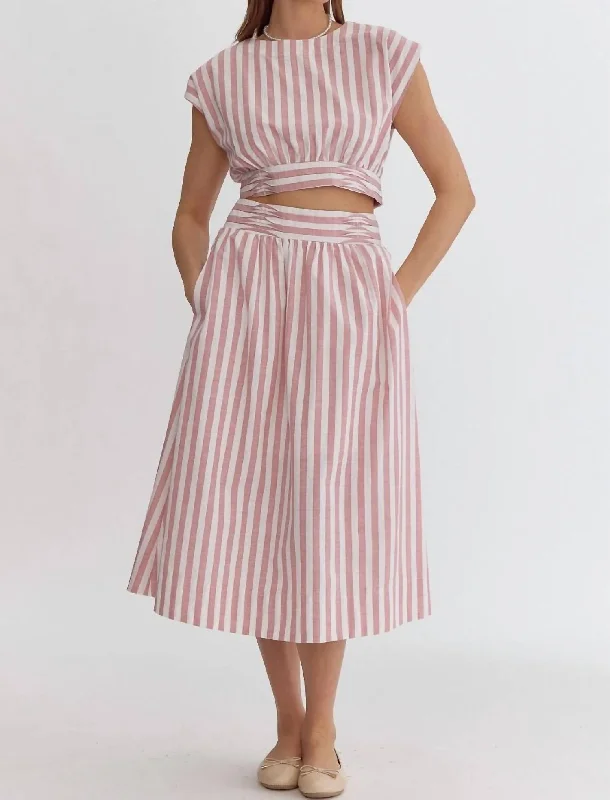 Formal Attire For Women Mega Sale Striped Midi Skirt In Pink