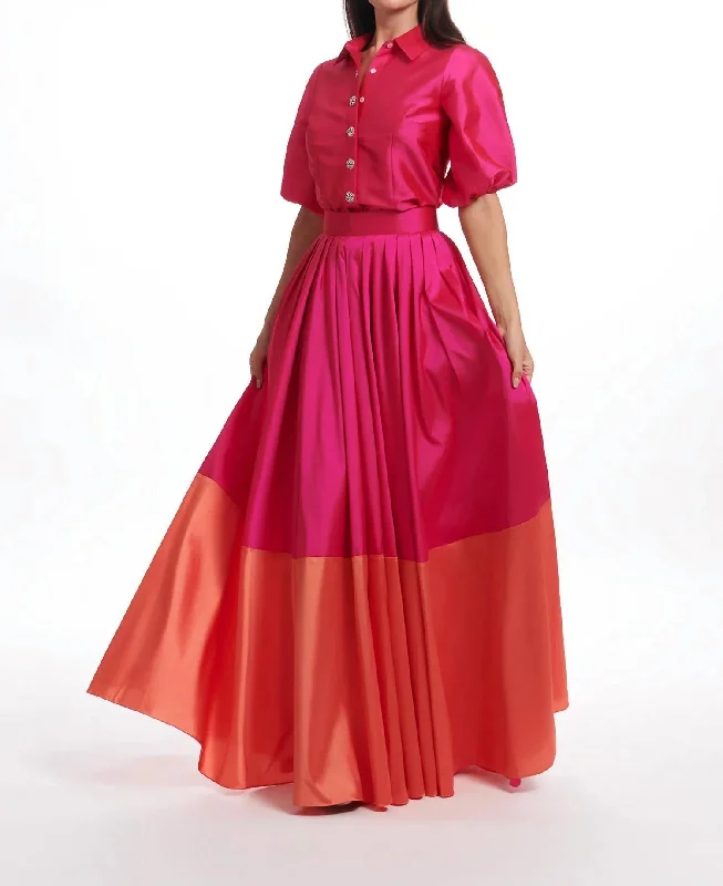 Women's Elegant Apparel Casual Fashion Two Tone Ball Skirt In Watermelon And Orange Women's Elegant Apparel Casual Fashion Two Tone Ball Skirt In Watermelon And Orange