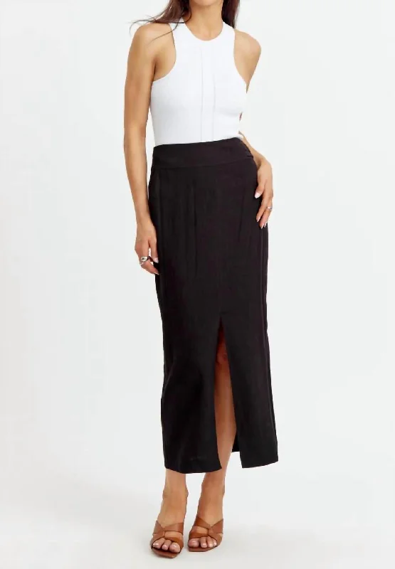 Women's Fashion Clothing Style Your Wardrobe Vicki Front Slit Midi Skirt In Black