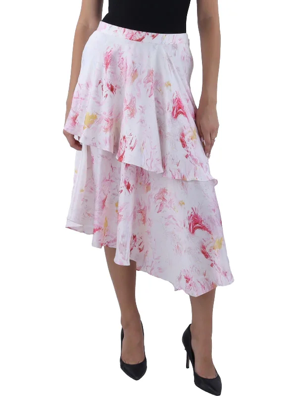 Women's Seasonal Attire Fashion Deal Womens Midi Printed Asymmetrical Skirt