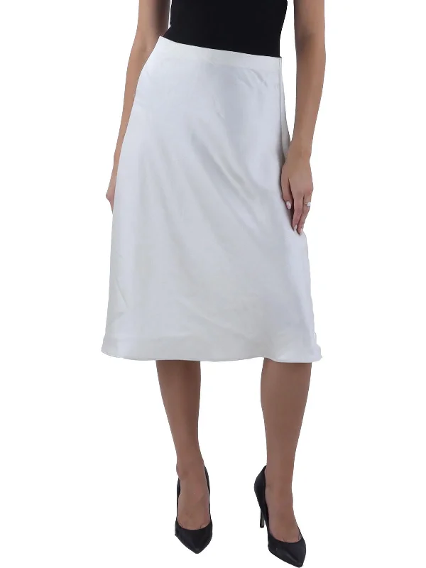 Women's Trendy Casual Outfit Comfort Meets Fashion Womens Satin Shimmer Midi Skirt