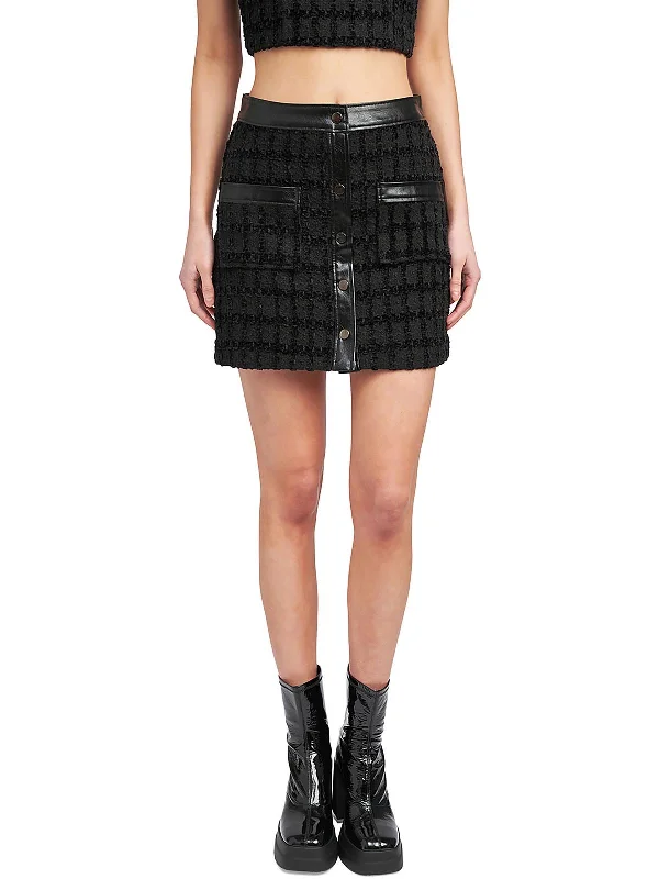 Women's Clothing Stores Trending Items Womens Tweed Faux Leather Trim Mini Skirt