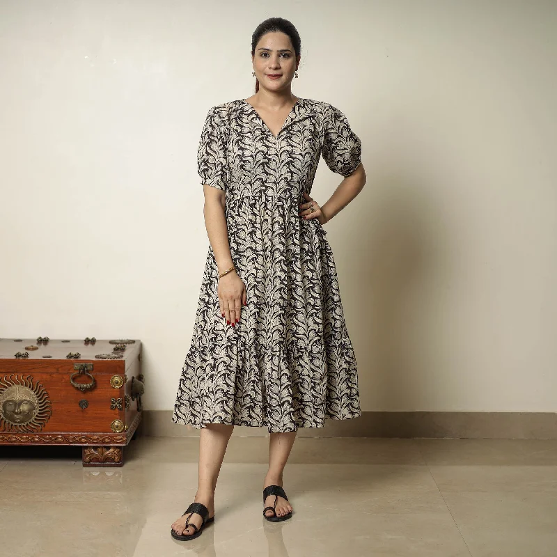 Women's Office Attire Limited Time Deal Beige - Bagru Block Printed Cotton Tiered Dress 14 Women's Office Attire Limited Time Deal Beige - Bagru Block Printed Cotton Tiered Dress 14