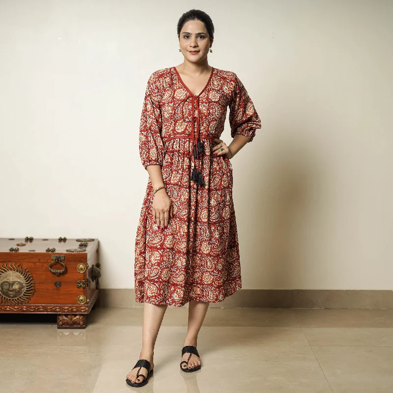 Women's Trendy Garments Exclusive Sale Red - Bagru Block Printed Cotton Flared Dress 17 Women's Trendy Garments Exclusive Sale Red - Bagru Block Printed Cotton Flared Dress 17