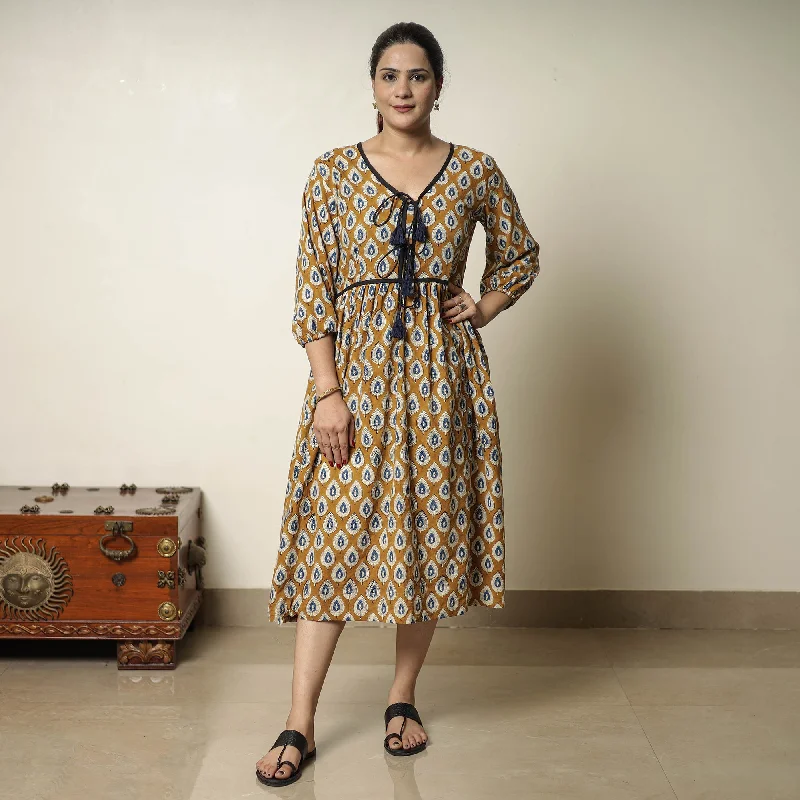 Women's Clothing Apparel Casual Chic Brown - Bagru Block Printed Cotton Flared Dress 19 Women's Clothing Apparel Casual Chic Brown - Bagru Block Printed Cotton Flared Dress 19