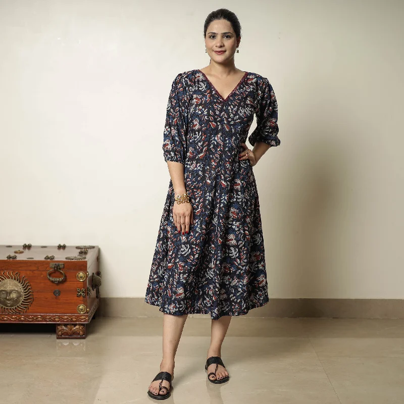 Fashion Women's Clothing Exclusive Sale Blue - Bagru Block Printed Cotton Flared Dress 05 Fashion Women's Clothing Exclusive Sale Blue - Bagru Block Printed Cotton Flared Dress 05