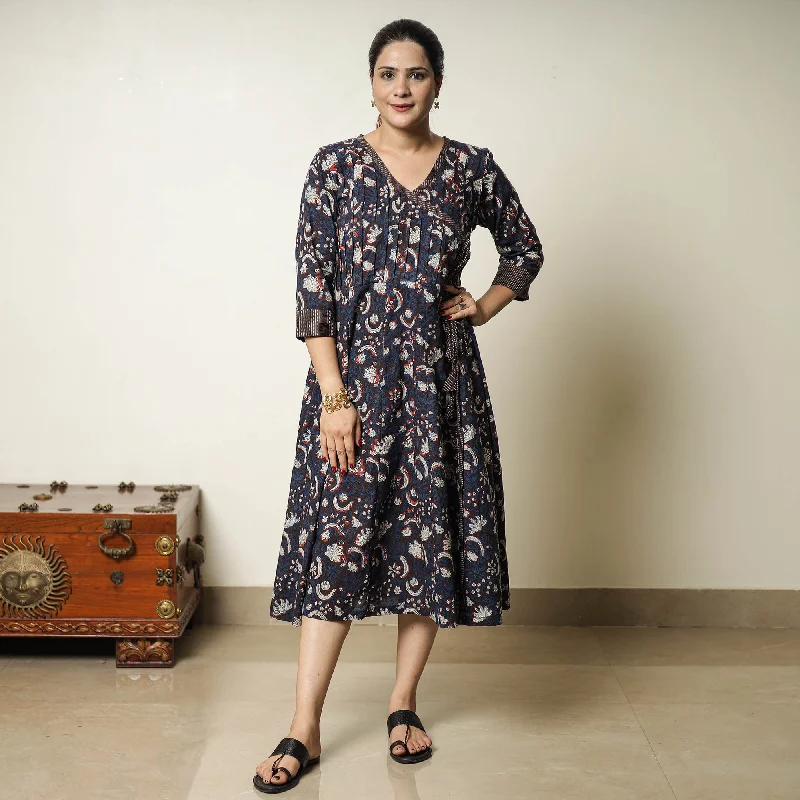 Stylish Women's Clothes for Work and Play Flash Sales Blue - Bagru Block Printed Cotton Angrakha Flared Dress 08 Stylish Women's Clothes for Work and Play Flash Sales Blue - Bagru Block Printed Cotton Angrakha Flared Dress 08