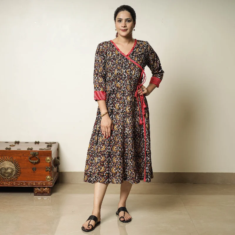 Easygoing Women's Style Trendy Pulse Black - Bagru Block Printed Cotton Angrakha Flared Dress 09 Easygoing Women's Style Trendy Pulse Black - Bagru Block Printed Cotton Angrakha Flared Dress 09