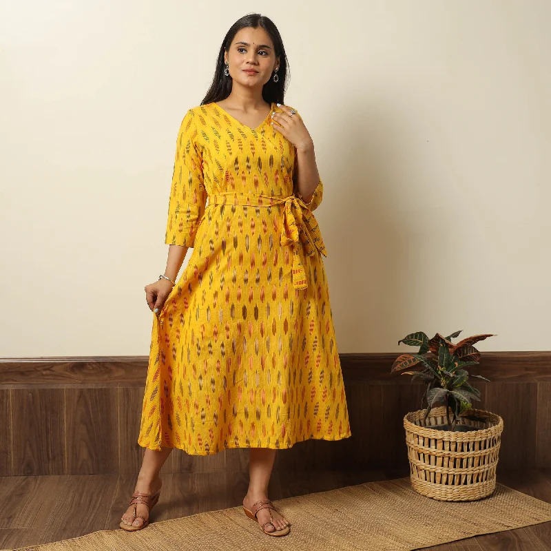 Women's Clothing Stores Trending Items Yellow - Pochampally Ikat Weave Cotton Dress with Belt 20 Women's Clothing Stores Trending Items Yellow - Pochampally Ikat Weave Cotton Dress with Belt 20