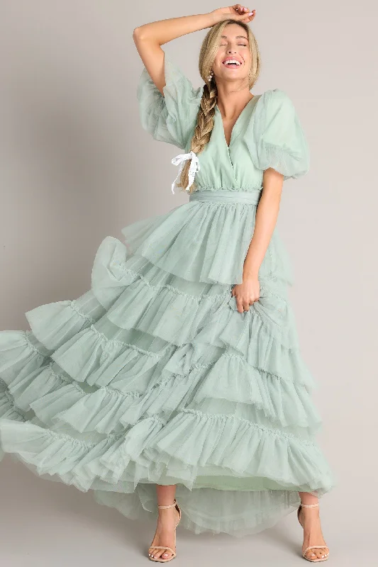 A Beautiful Feeling Seafoam Tiered Tulle Maxi Dress