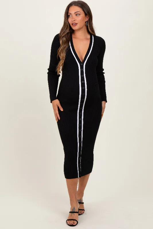 Women's Stylish Outerwear Stupidly Low Prices Black Knit Contrast Stripe Button Down Maternity Dress Women's Stylish Outerwear Stupidly Low Prices Black Knit Contrast Stripe Button Down Maternity Dress