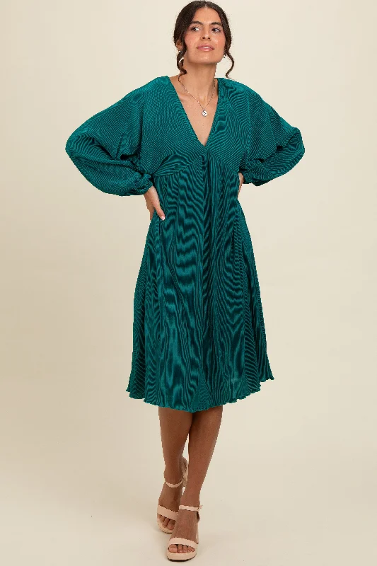 Women's Clothing Sale Online Flash Sale Fever Forest Green Pleated Deep V-Neck Midi Dress Women's Clothing Sale Online Flash Sale Fever Forest Green Pleated Deep V-Neck Midi Dress