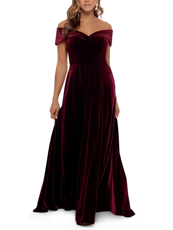 Best Clearance Sales Right Now Seasonal Style Discounts Petites Womens Velvet Off-The-Shoulder Evening Dress Best Clearance Sales Right Now Seasonal Style Discounts Petites Womens Velvet Off-The-Shoulder Evening Dress