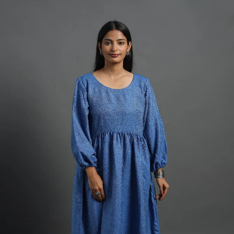 Online Boutique Stores Seize Bargains Jannat Blue Plain Flared Woollen Dress 01