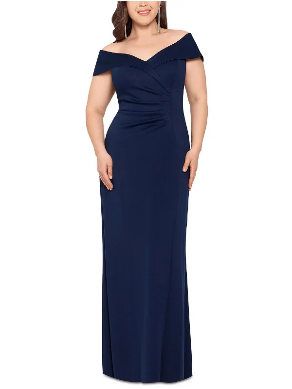 Plus Womens Ruched Long Evening Dress