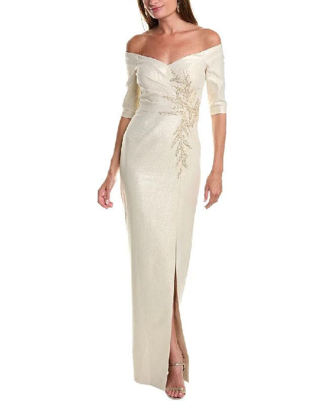 Teri Jon by Rickie Freeman Off-The-Shoulder Column Gown