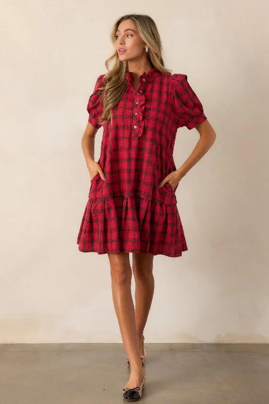 Warmth from Within 100% Cotton Red Plaid Mini Dress