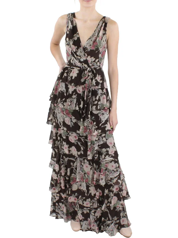 Chic Women's Clothing Season Offer Womens Floral Tiered Evening Dress