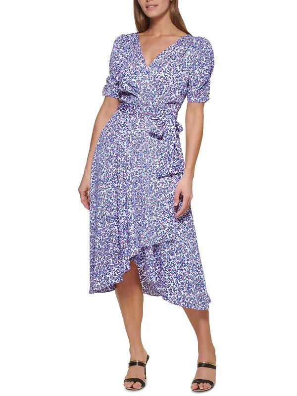 Womens Midi Floral Wrap Dress