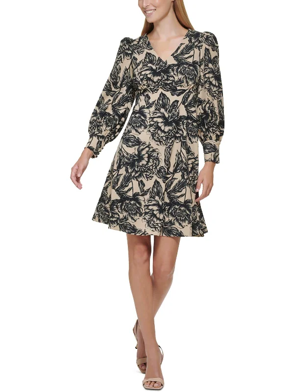 Womens Printed Knee Fit & Flare Dress