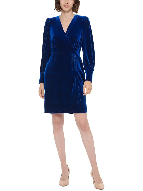 Womens Surplice Knee Sheath Dress