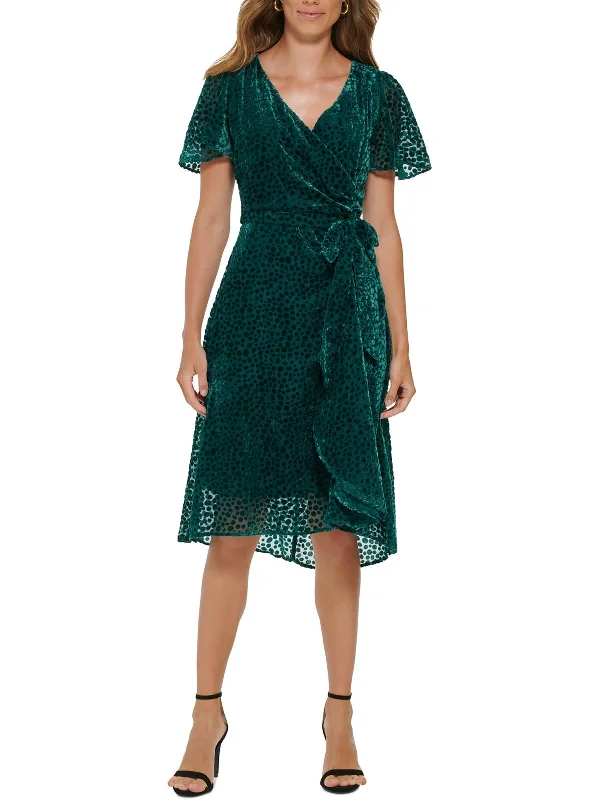 Women's Classic Attire Limited Time Offer Womens Velvet Knee Wrap Dress