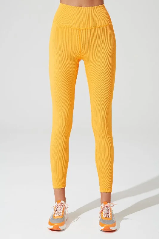 Sophisticated Outfits Disco - Inspired Retro Dance Look 7/8 High Waist Ribbed Legging - Saffron
